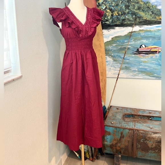 Universal Thread ,Women’s Flutter Sleeveless Embroidered Dress,Wine,Size XS - Picture 1 of 10